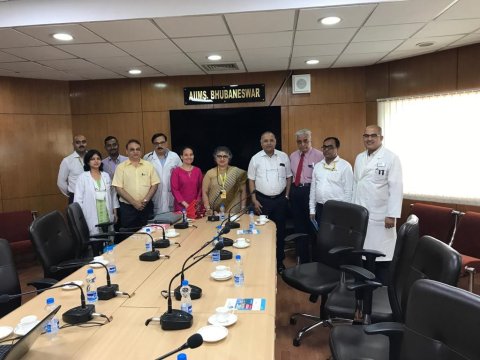 With Dr Gitanjali Batmanabane, Director of AIIMS-Bhubaneswar (centre), members of her senior faculty and Professor Pramod Samantharay (third from right), one of RSTMH's long-standing members With Dr Gitanjali Batmanabane, Director of AIIMS-Bhubaneswar (centre), members of her senior faculty and Professor Pramod Samantharay (third from right), one of RSTMH's long-standing members