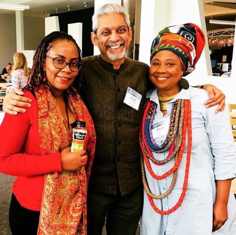 Dorcas (right) with one of her mentors Professor Vikram Patel (centre)