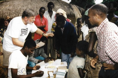 Dr Adrian Hopkins - mass drug administration (MDA) in the Central African Republic. Dr Adrian Hopkins - mass drug administration (MDA) in the Central African Republic.