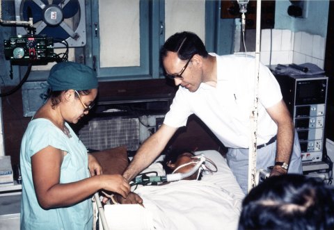 Managing a patient bitten by a king cobra in Yangon General Hospital, Myanmar, 1989
