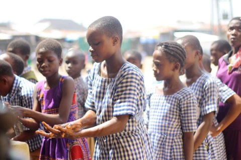 handwashing demonstration session at a suburban multiethnic community primary school in Lagos, Nigeria. Credit: Rubenkells