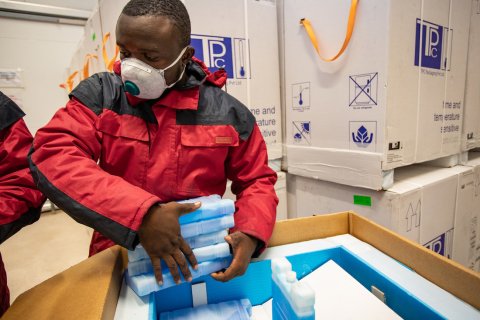 Vaccine storage warehouse, Kinkole commune, Kinshasa, DRC. DRC is one of the countries worst affected by the current surge of COVID-19. Photo credit: UNICEF / Ray